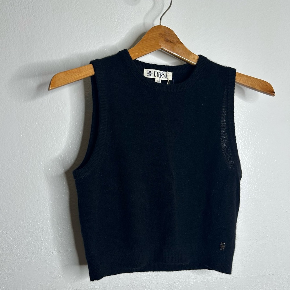 Eterne 100% Cashmere Black Knit Cropped Sweater High Neck Tank Top
